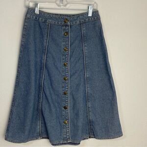 Vtg 90s Y2K  Womens Denim Midi Skirt Size 4 Buttoned Down Striped Hippie Western